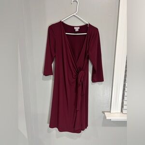 Motherhood Maternity wrap dress red burgundy long sleeve medium